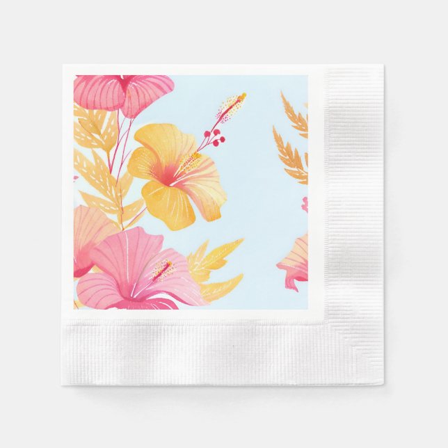 Servilleta De Papel Hermoso Hibisco | Acuarela de Flor Tropical (Anverso)