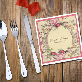 Servilleta De Papel Hermoso marco victoriano vintage rosas rosadas