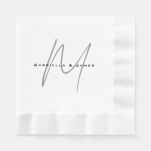 Servilleta De Papel Hermoso Monograma Negro Blanco Gris Caligrafía