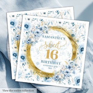 Servilleta De Papel Hermoso Pastel Azul Dulce 16 Dorado Purpurina Napk