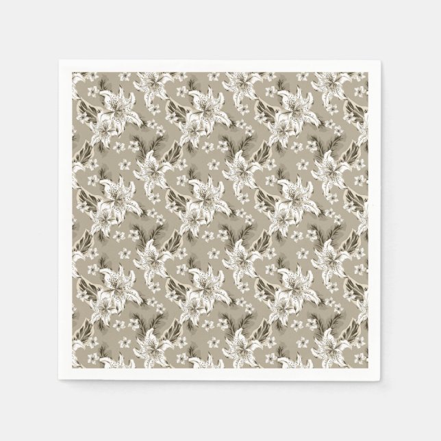 Servilleta De Papel Hermoso patrón de flores beige (Anverso)