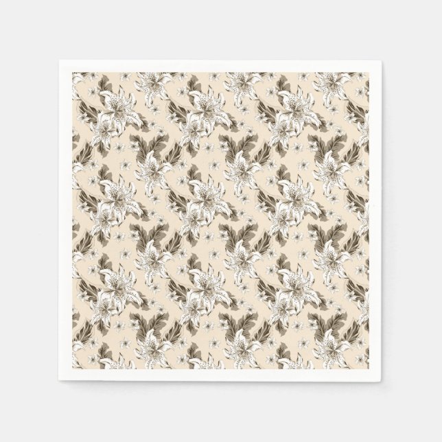 Servilleta De Papel Hermoso patrón de flores marrón claro (Anverso)