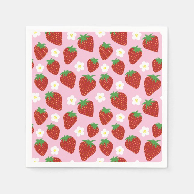Servilleta De Papel Hermoso patrón de fresas de verano (Anverso)