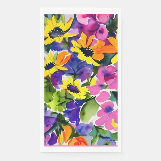 Servilleta De Papel Hermoso patrón floral, amarillo brillante y rosa, (Anverso)