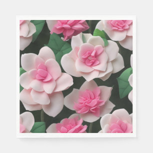 Servilleta De Papel Hermoso patrón floral boho verde de color rosa