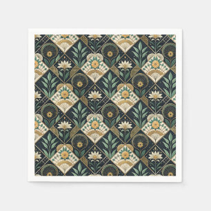 Servilleta De Papel Hermoso patrón floral botánico art déco dorado