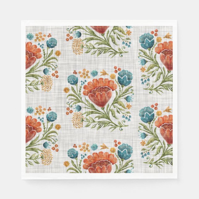 Servilleta De Papel Hermoso patrón floral moderno Naranja rojo azul (Anverso)
