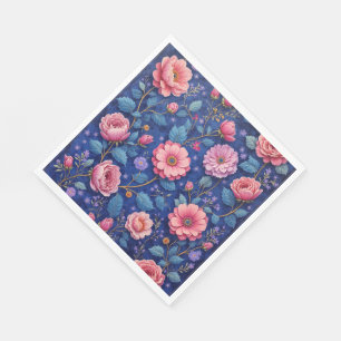 Servilleta De Papel Hermoso patrón floral rosa y azul