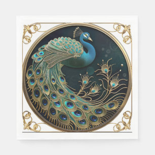 Servilleta De Papel Hermoso pavo real azul dorado turquesa Art Deco  