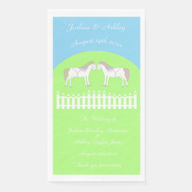 Servilleta De Papel Hermoso Personalizado de caballos Boda blanco (Anverso)