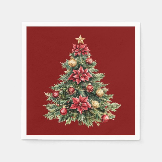 Servilleta De Papel Hermoso pino rojo Navidad  (Anverso)