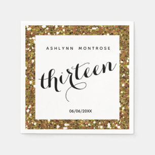 Servilleta De Papel Hermoso Purpurina de Oro 13º cumpleaños