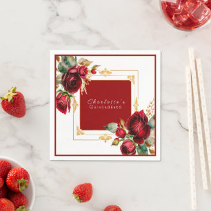 Servilleta De Papel Hermoso Quinceañera de Rosas Rojas con Filigrana d