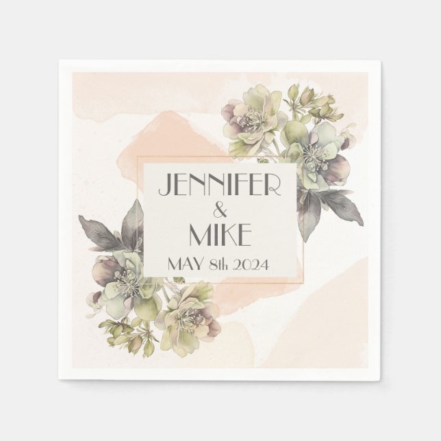 Servilleta De Papel Hermoso ramo de flores acuarelas (Anverso)