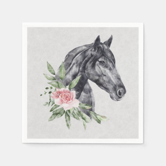 Servilleta De Papel Hermoso retrato de cabeza de caballo negro (Anverso)