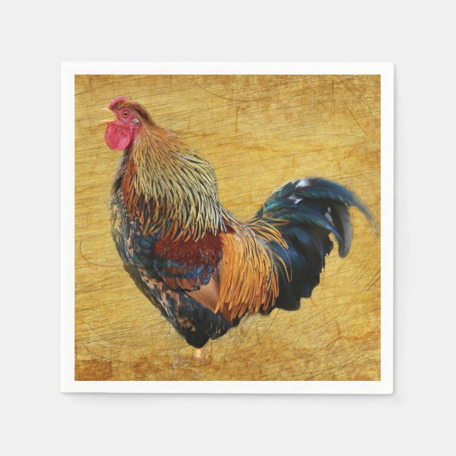 Servilleta De Papel Hermoso Rooster Rústico (Anverso)