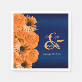 Servilleta De Papel Hermoso Rosa Naranja y Boda Azul de la Marina