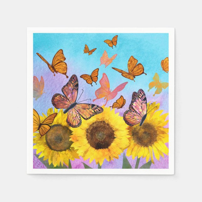 Servilleta De Papel Hermoso Sunflowers Butterflies Flower Garden (Anverso)