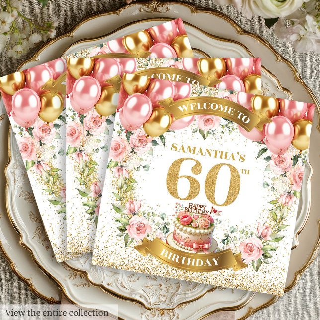 Servilleta De Papel Hermoso toque de florete de oro de las servilletas (Beautiful 60th Birthday Napkins Gold Bloom Touch

)