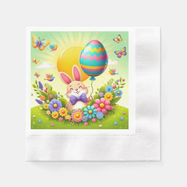 Servilleta De Papel Hermoso y colorido conejito de Pascua (Anverso)