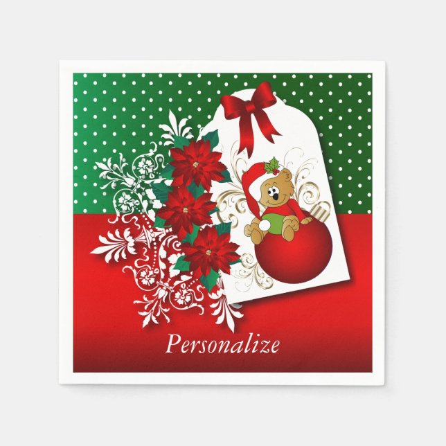 Servilleta De Papel Hermoso y divertido oso de navidad (Anverso)