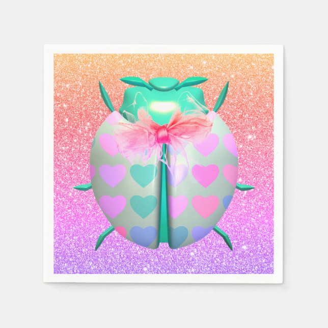 Servilleta De Papel Hermosos corazones adorables lindo purpurina (Anverso)