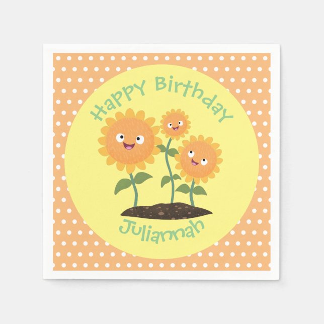 Servilleta De Papel Hermosos girasoles alegres sonrientes ilustracion  (Anverso)