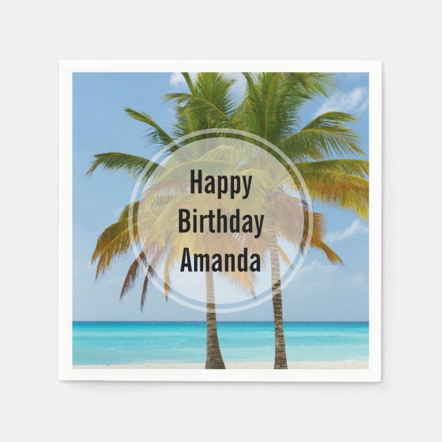 Servilleta De Papel Hermosos palmeros en una playa tropical Cumpleaños (Anverso)