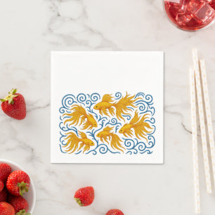 Servilleta De Papel Hermosos peces dorados bordados