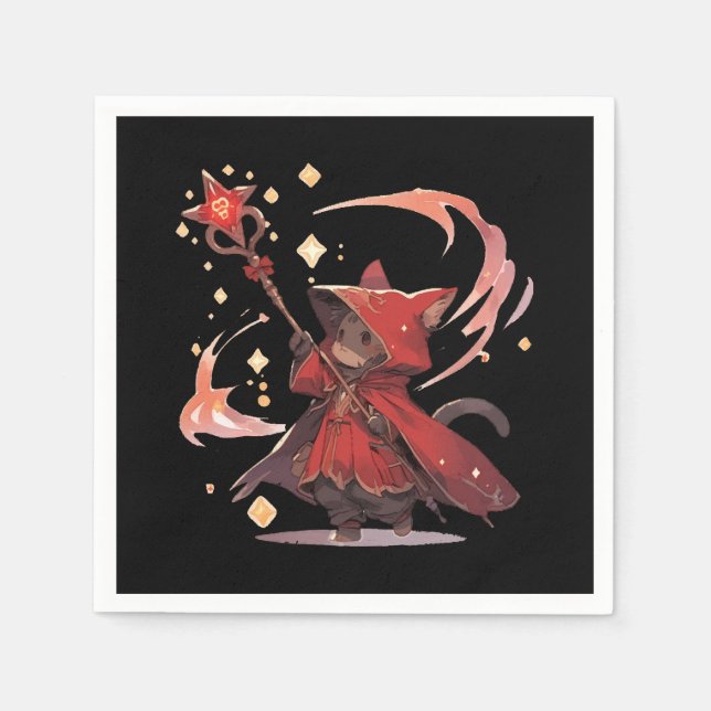 Servilleta De Papel Héroe de gato mago rojo lindo (Anverso)