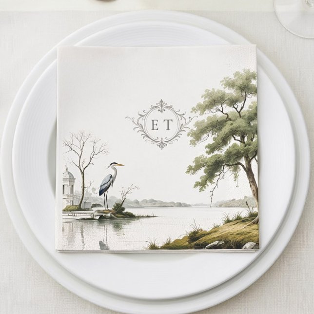 Servilleta De Papel Heron Toile French Country Monogram Paper Napkin (Subido por el creador)