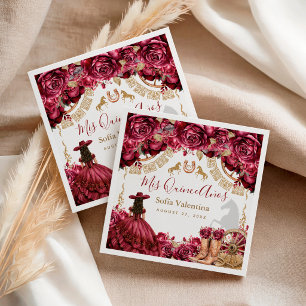 Servilleta De Papel Herradura de Charra Quinceañera de oro de Borgoña