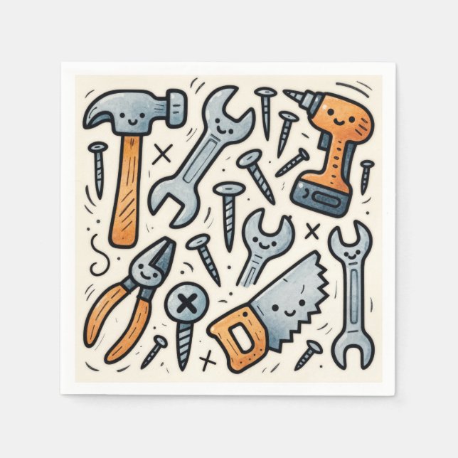 Servilleta De Papel Herramientas de bricolaje doodle cartoon (Anverso)
