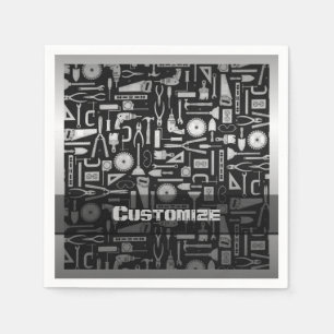 Servilleta De Papel Herramientas de taller en negro y plata