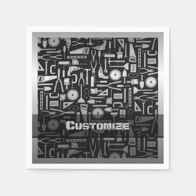 Servilleta De Papel Herramientas de taller en negro y plata (Anverso)