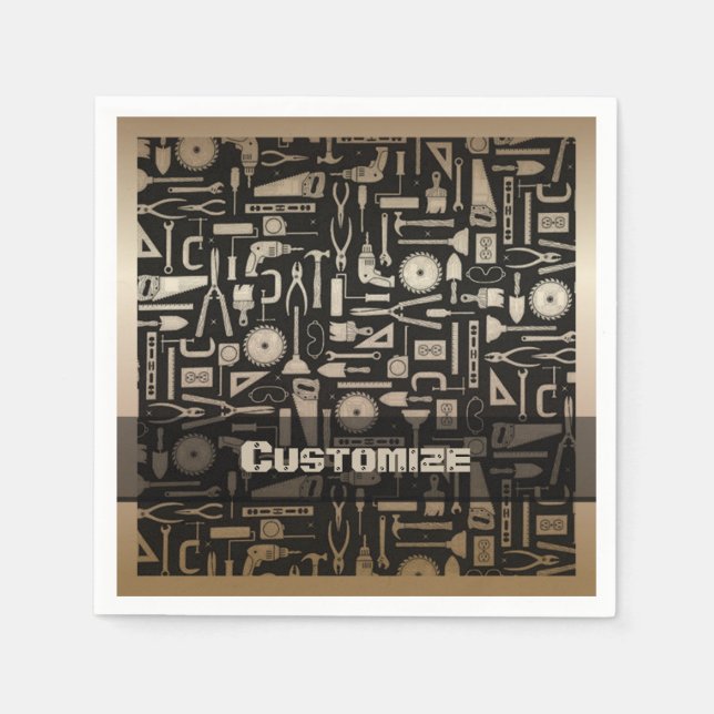 Servilleta De Papel Herramientas de taller para negro y oro (Anverso)