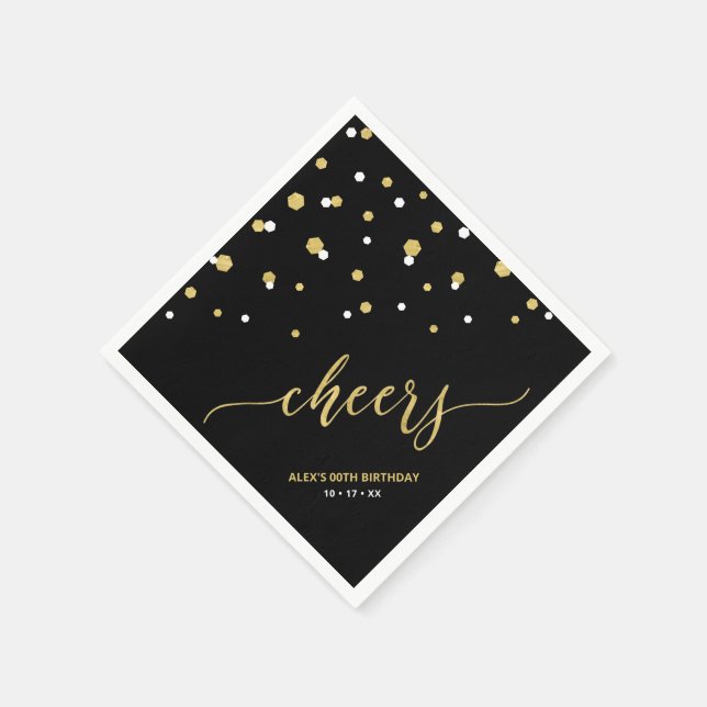 Servilleta De Papel Hexagón negro de oro Chequea Personalizado Fiesta  (Borde)