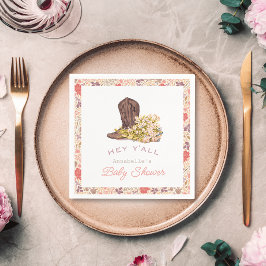 Servilleta De Papel Hey Y'all Cowboy Boot & Bouquet Chica Baby Shower