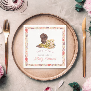 Servilleta De Papel Hey Y'all Cowboy Boot & Bouquet Chica Baby Shower