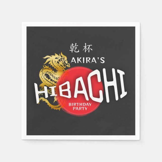 Servilleta De Papel Hibachi Chef japonés BBQ Sushi Dragon Cumpleaños (Anverso)
