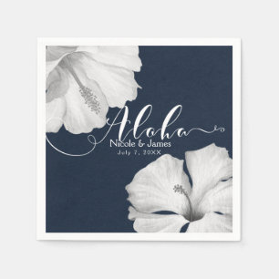 Servilleta De Papel Hibisco Blanco Azul Tropical Boda Aloha