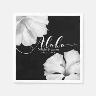 Servilleta De Papel Hibisco Blanco Negro Tropical Boda Aloha