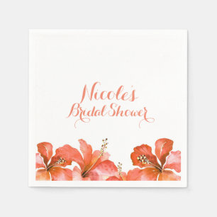 Servilleta De Papel Hibisco Naranja Flores Tropicales Chic Fiesta Blan