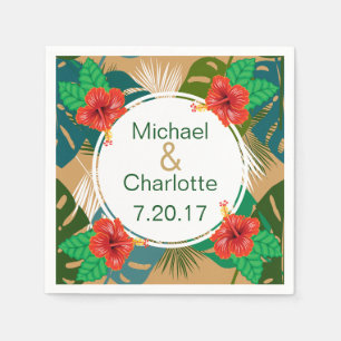 Servilleta De Papel Hibisco Rojo Hawaiano Luau Novia y Novio Nombres