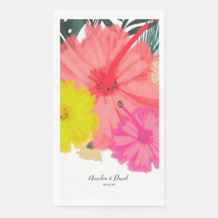 Servilleta De Papel Hibisco Tropical Floral Dibujado a Mano Boda