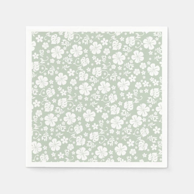 Servilleta De Papel Hibiscus blanco en la Moda tropical de la jade luz (Anverso)