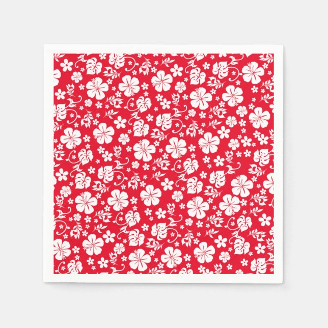 Servilleta De Papel Hibiscus blanco en la Moda tropical roja (Anverso)