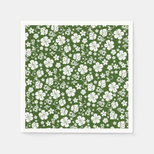 Servilleta De Papel Hibiscus blanco en la Moda tropical verde