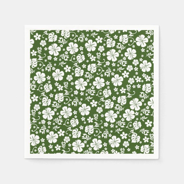Servilleta De Papel Hibiscus blanco en la Moda tropical verde (Anverso)