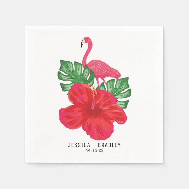 Servilleta De Papel Hibiscus & Flamingo Boda Tropical Napkins (Anverso)